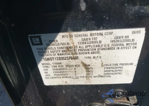 2005 Chevrolet Trailblazer Lt from USA, damaged, VIN 1GNDT13S952379448